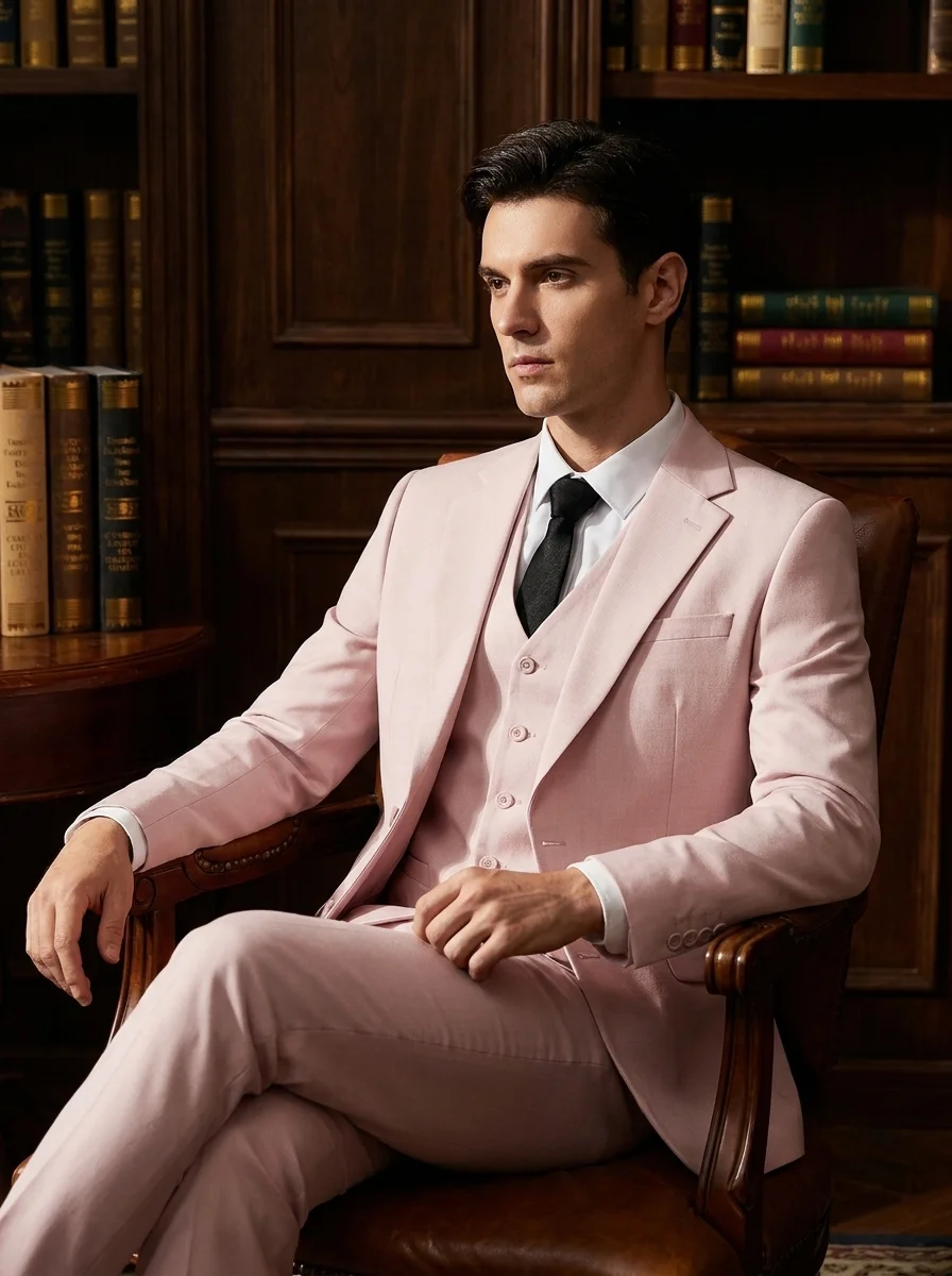 Men 3-Piece Suit,Notch Lapel Two-Button Blazer+Vest+Straight Pants Wedding Groom Casual Formal Suit