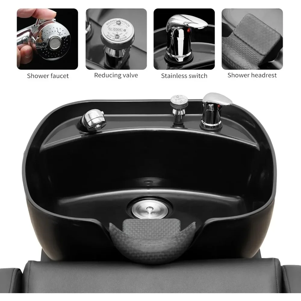 Shampoo Bowl e cadeira definida para salões, Backwash Barber Chair, estação de lavagem do cabelo com pia de plástico ABS para cabeleireiro beleza