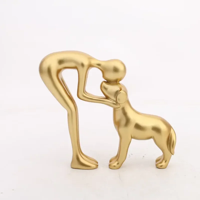 Nordic Style Synthetic Resin Cartoon Human Dog Figurine Home Decoration Gift Set Business Ornament
