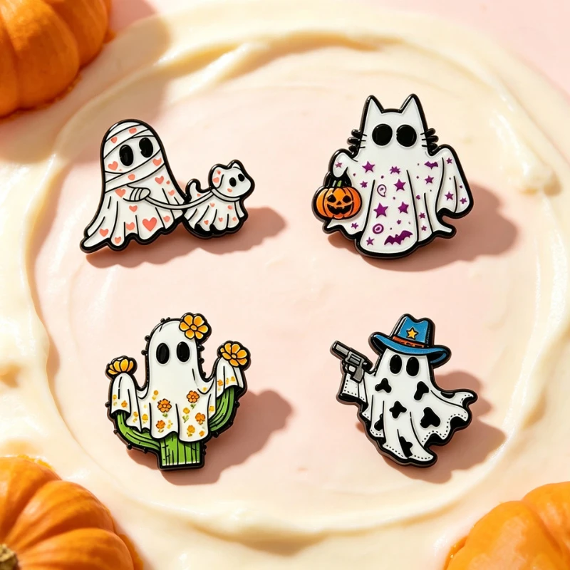 Halloween Ghost Cartoon Brooch Pumpkin Cactus Drip Oil Craft Party Decoration Zinc Alloy Badge Pin DIY Clothing Bags Hat T-shirt