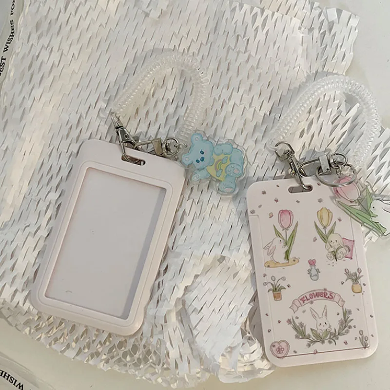 SKYSONIC ABS Full Set Anti-lost Keychain Card Holder Dog Rabbit Photo Frame Kawaii Bag Pendant Bus ID Cards Organizer