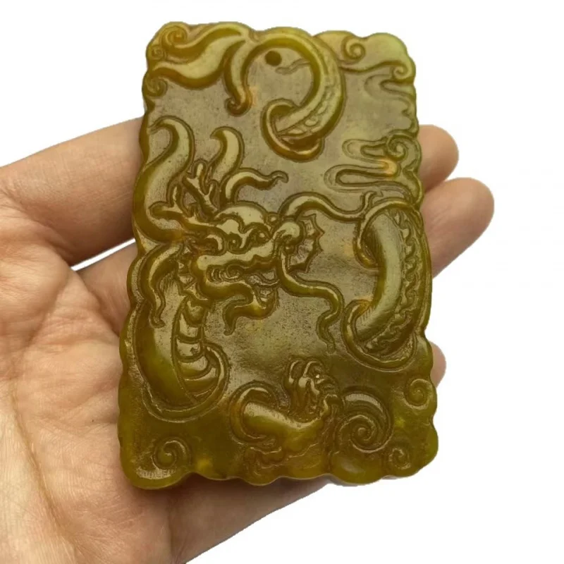 Antique-Style , Aged Natural Xiuyan , Finely Carved Dragon And Phoenix Jade Pendants, Home Protection Amulets, Bagua Des