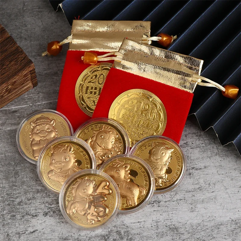 1 قطعة 2026 سنة الحصان عملة صينية مع حقيبة التخزين محظوظ الحيوان الخيول عملات تذكارية السنة الجديدة جمع تذكارية #2