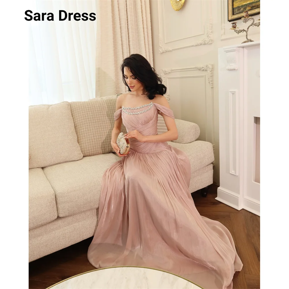 

Sara Custom Pink Rhinestone Off-shoulder A-line Evening Dresses Woman Elegant Woman Dress Dresses for Luxury Party Women's Prom