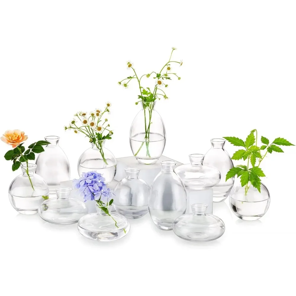 

12Pcs Clear Mini Small Vases for Flowers Bulk Flower Vase Set Aesthetic Cute Handmade Tiny Short Wedding