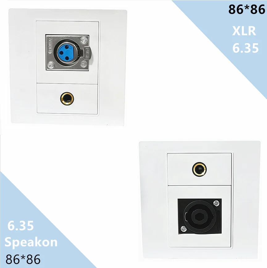 86 * 86mm Pro 6,35 6,35mm XLR Speakon Buchse Heim-TV AV Wandsteckdose Videoanschluss Frontplatte Weiß ABS