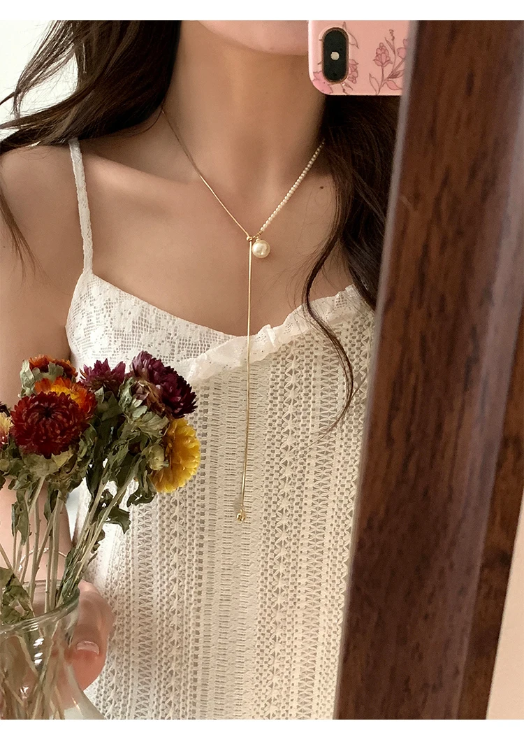 2024 neue Design Perle Ziehen Schlange Knochen Kette Lange Halskette Für Frauen Mädchen Mode Zubehör Pullover Kette Partei Schmuck – Detail 18