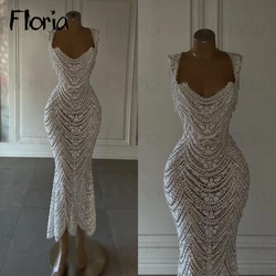 Floria Pearls Lace Appliques Evening Dresses Ankle Length Arabic Formal Prom Party Dresses 2024 Vestidos De Fiesta فساتين الحفلا