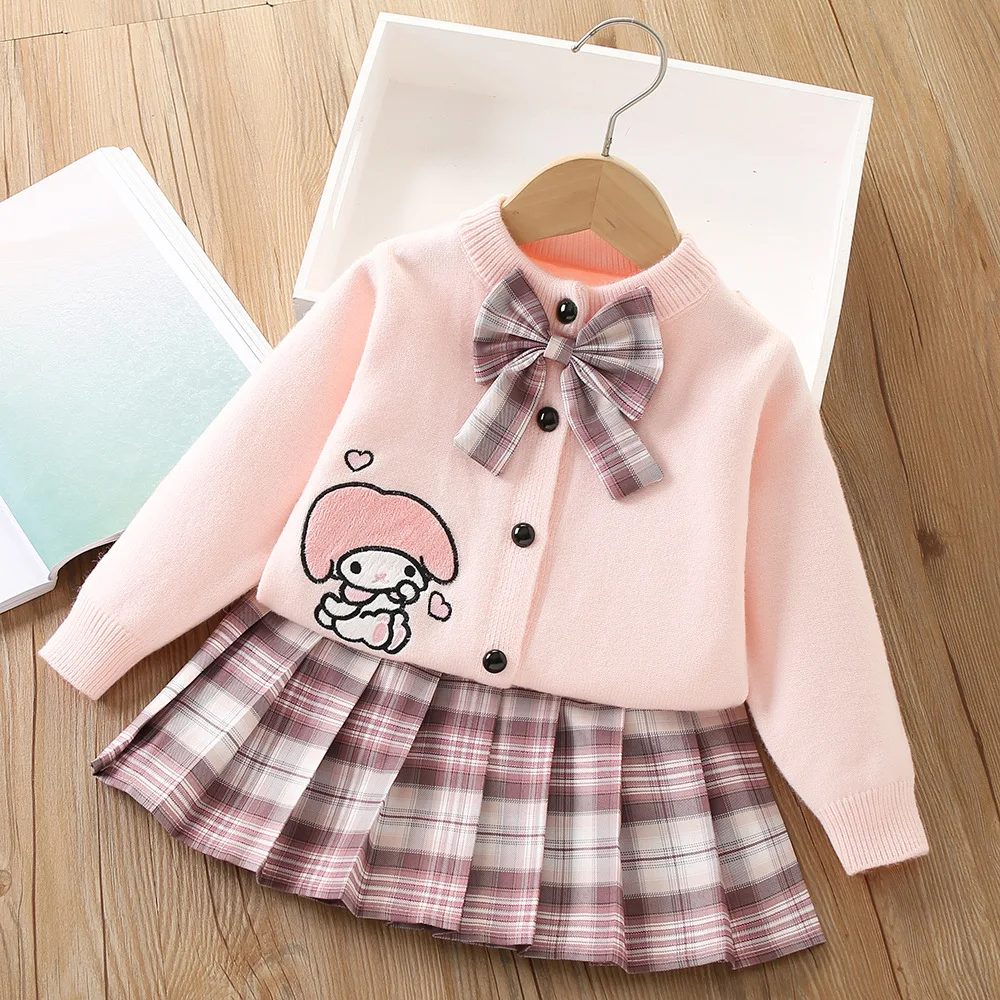 Sanrio Kuromi My Melody Sweater Pleated Skirt Suit Cartoon Casual Preppy Style Jk Uniform Suit Spring Autumn Children\'s Clothing