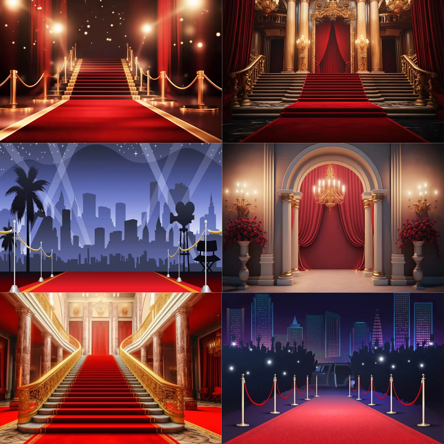 

Red Carpet Theme Luxury Palace Stairs Photography Background Vintage Castle Church Scene Wedding Birthday Party Decoration Props