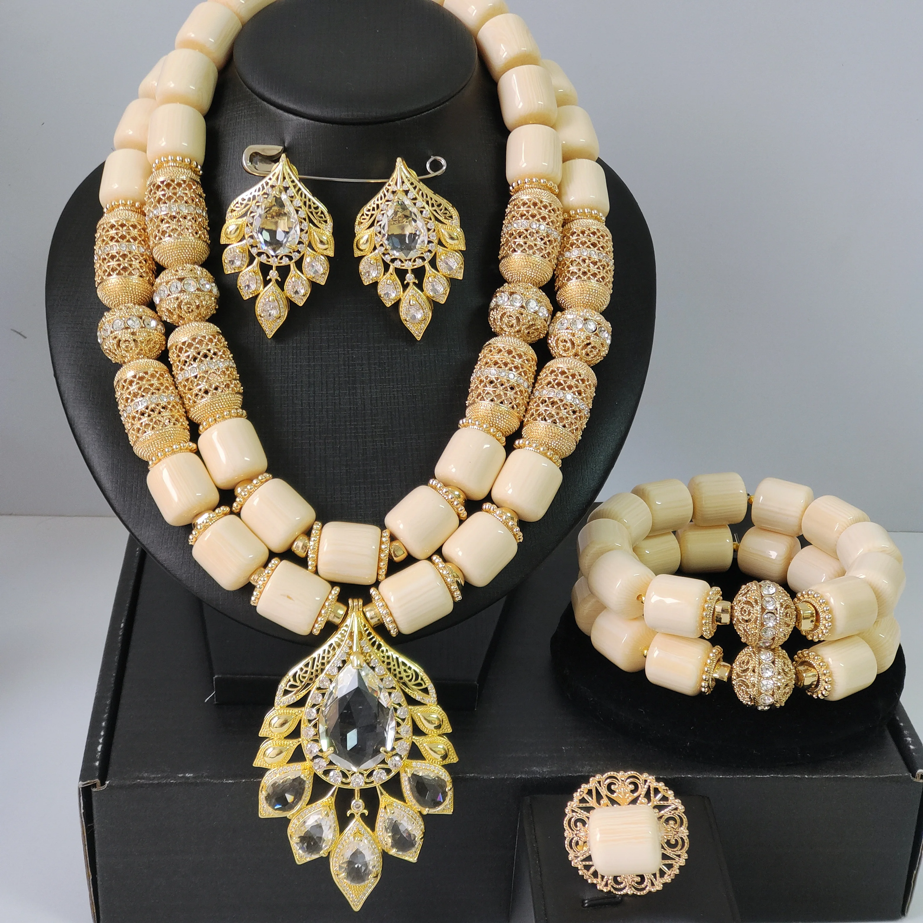 New White Artificial Coral Jewelry Set African Nigerian Wedding Beads Bridal Accessories