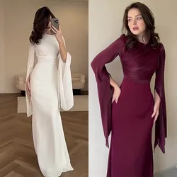 Elegant Satin Yarn Splicing High Waist Women Maxi Dress Bell Sleeve Slim Banquet Bodycon Dresses Throbbing in Autumn