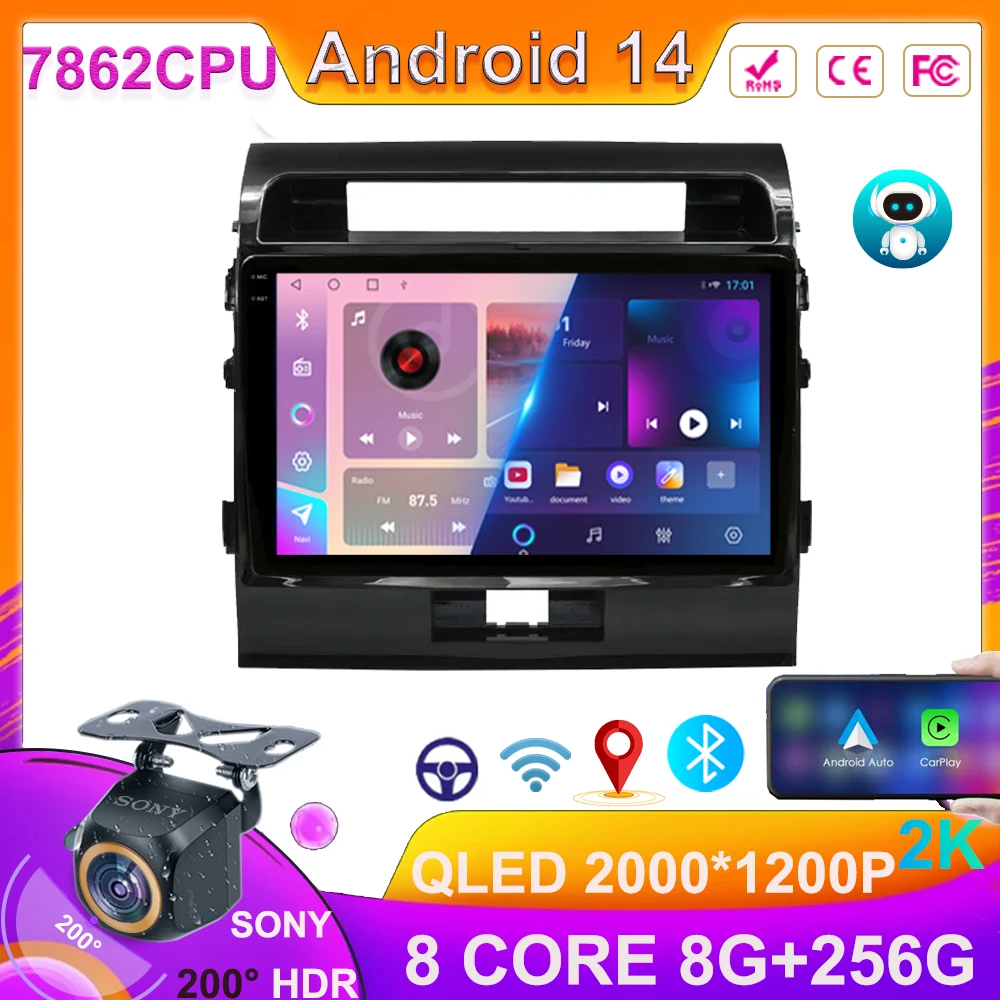 

Автомагнитола на Android для Toyota Land Cruiser 200, V8, 2007-2015, мультимедийный проигрыватель, навигация Carplay, BT, Wi-Fi, камера 360