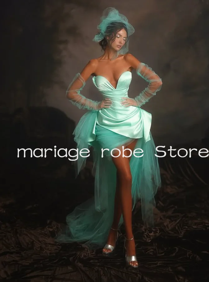 

Мятно-зеленое сказочное мини-вечернее коктейльное платье с длинным рукавом и рюшами в форме сердца, корсет, топ, праздничное платье для дня рождения, индивидуальное платье