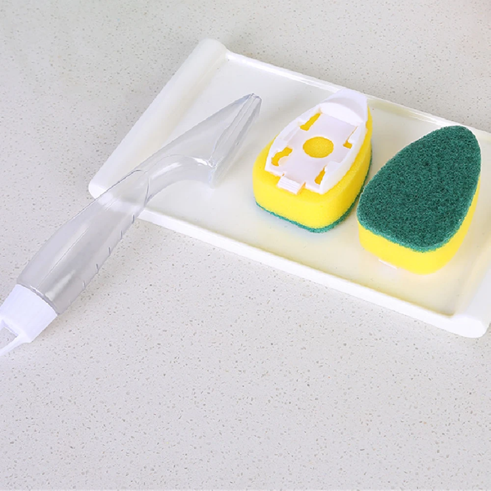 Kitchen Cleaning Tool Long Handle Dish Scrubber Brush Refillable Liquid Soap Dispenser Pans Cup Bowl Dishwashing Sponge Pot Wipe