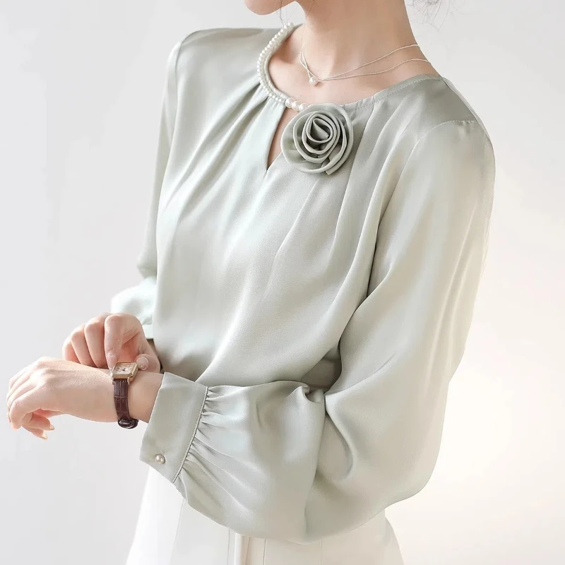 Spring Autumn New Solid Elegant Fashion Shirts Women's Clothing Casual Loose Pullovers Y2K Korean Style All Match O Neck Blouses