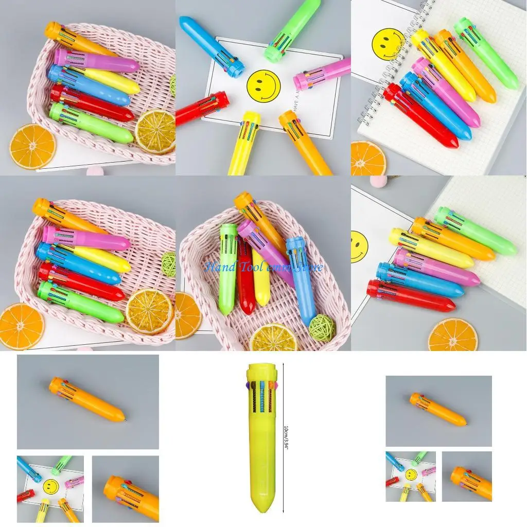 

H37F 1Pc 10 Color Ballpoint Pen Multicolor Children Ball Point Pens Stationery Pen