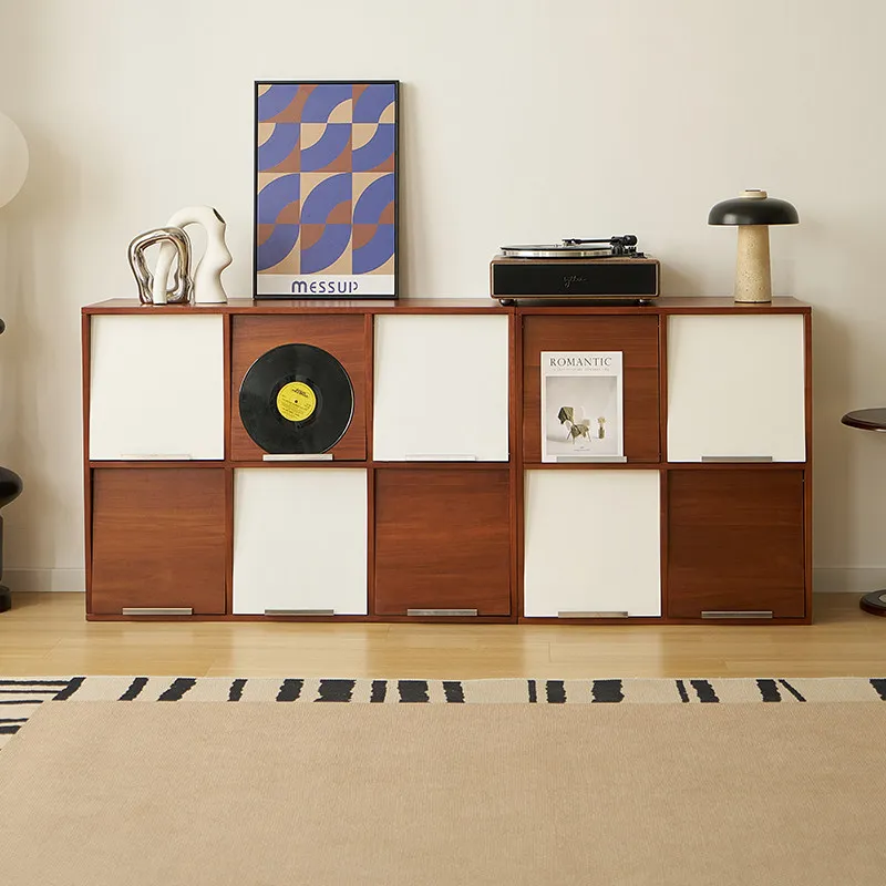 

Mid-century solid wood free combination cabinet modular lattice bookcase study room