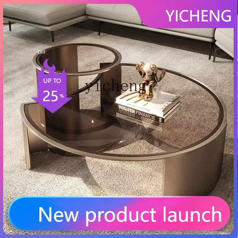 

LYY Italian light luxury coffee table round tempered glass modern simplicity high sense