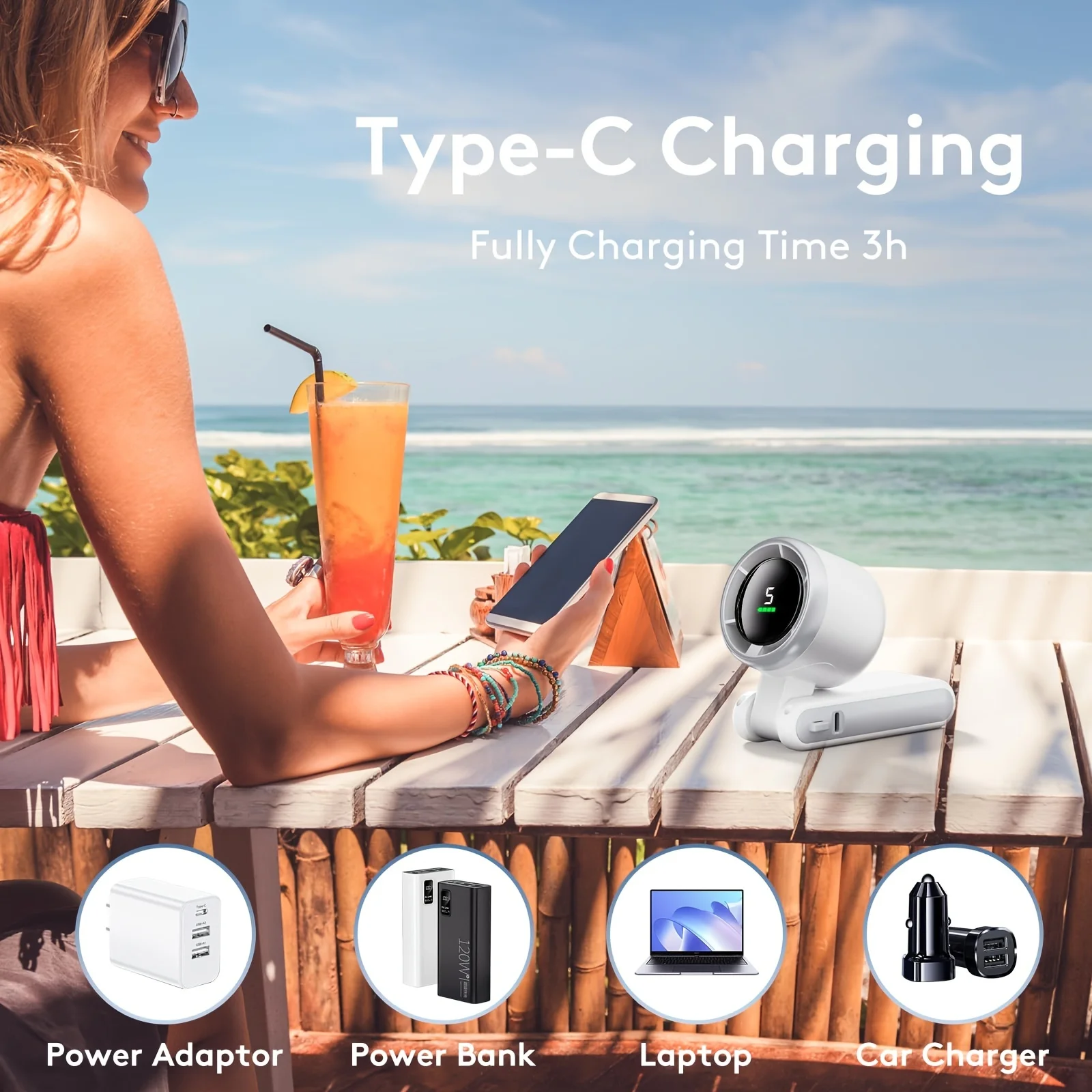 Portable Handheld Mini Fan, Turbo High-Speed Cooling Fan with 5 Wind Speeds & Digital Display, USB Rechargeable Fan for Camping image 5