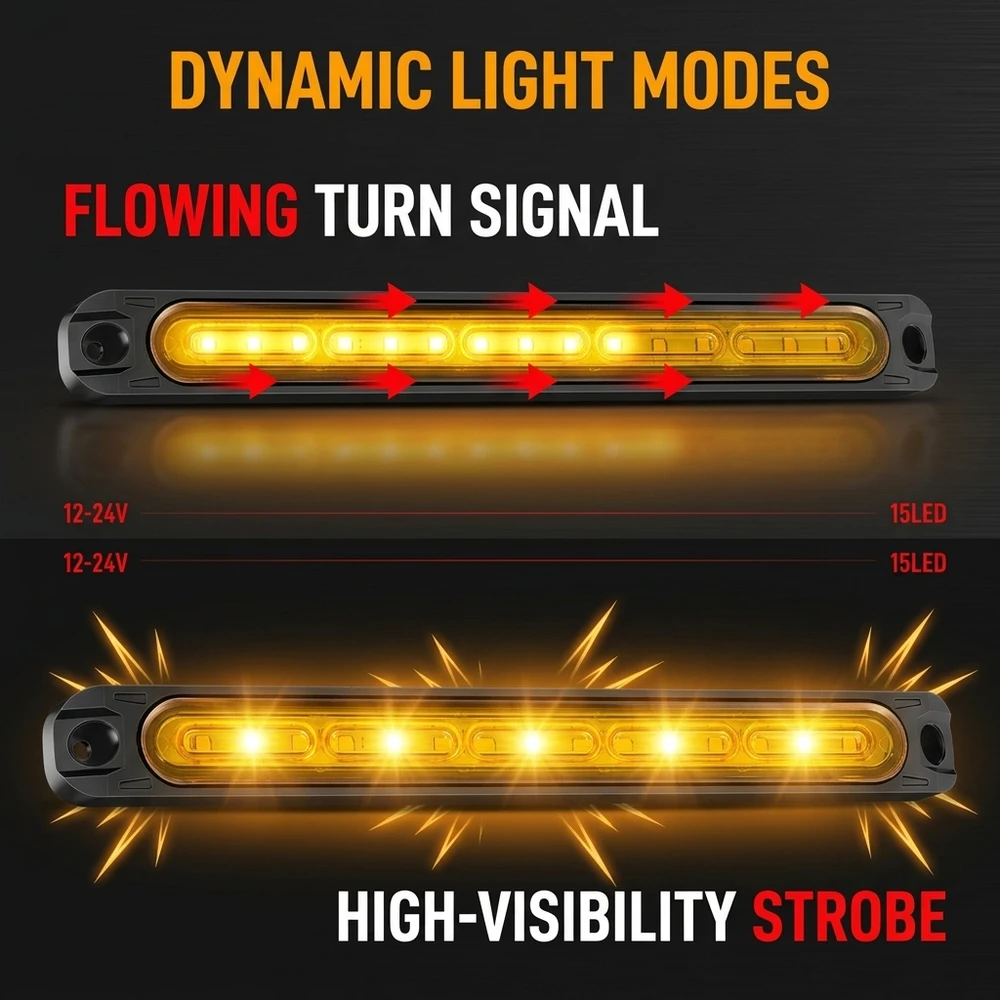 15 LED Flowing Turn Signal Truck Tail Light Bar Brake Strobe Warning Lamp IP65 Waterproof  Lorry Van Trailer Lights 12V/24V