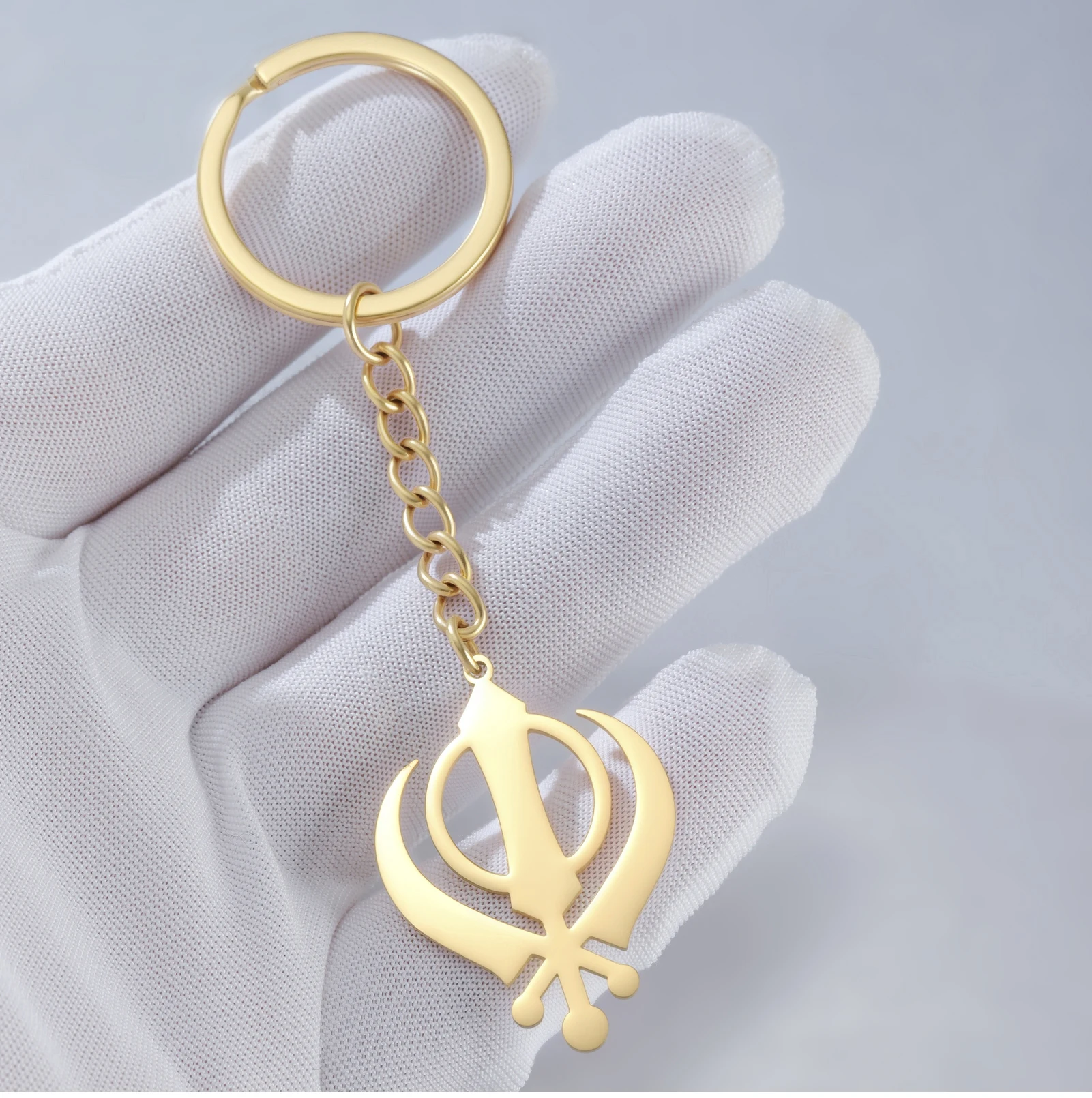 CoolTime 2026 Neuer Khanda Sikh-Symbol Schlüsselanhänger Edelstahl Goldfarben Religiöser Schmuck Amulett Schlüsselring Geschenk für Sikhs – Detail 6