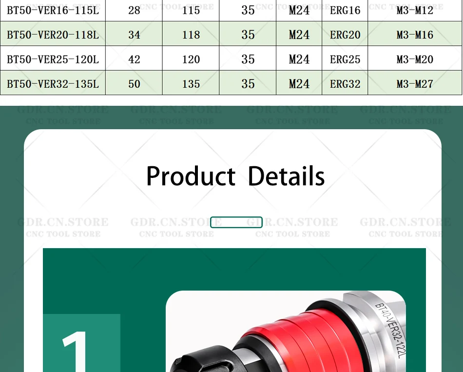 GDR BT VER BT30 VER BT40 VER BT50 VER Werkzeughalter BT40 VER16 VER20 VER32 VER40 Werkzeughalter Halterung Werkzeug ERG Spannzange ER Spannfutter – Detail 15