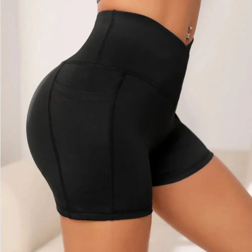 

High Waist Women Yoga Shorts Slim Fit Design Soft Women High Waist Yoga Shorts Pure Color Cross Waist Sport Yoga Shorts Fitness