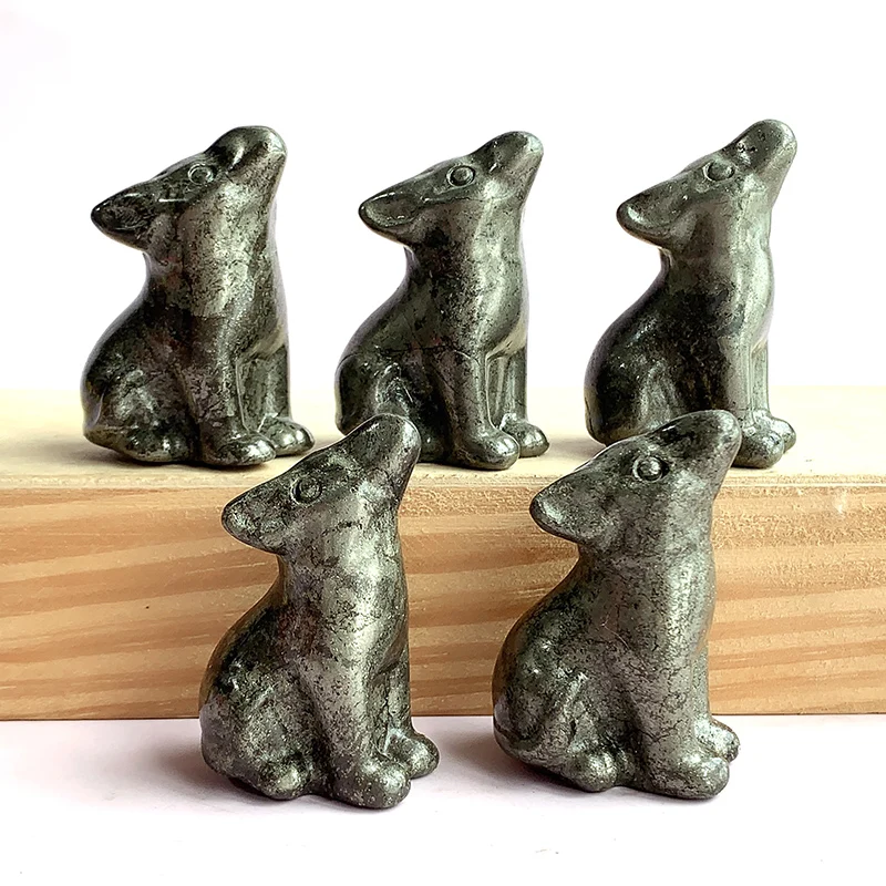 Wolf Statue Natural Pyrite, Reiki Crystal, Animal Carving, Healing Magic Crafts, Gemstone, Home Decoration Gift, 1Pc