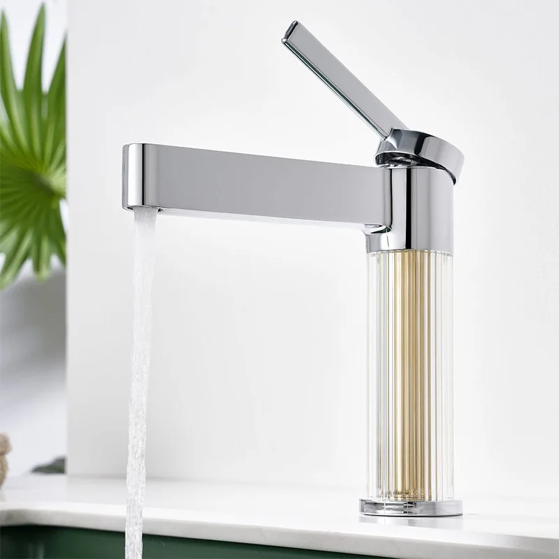 

Deck Mounted Bathroom Sink Faucet One Handle Hot and Cold Mixer Taps Single Hole Lavatory Vanity Sink Faucets Chrome