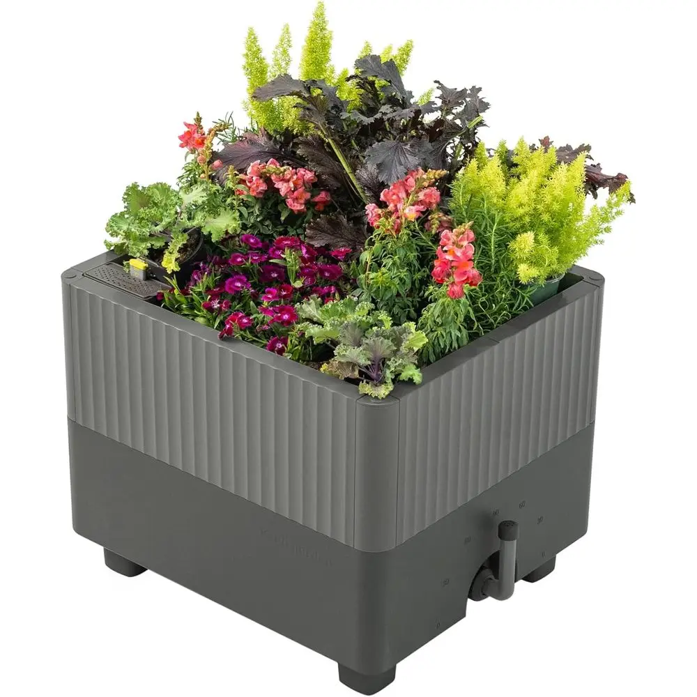 

EZCube Самополивный ящик для сада на открытом воздухе, 21x24, приподнятая кровать для балкона, патио, заднего двора серого цвета