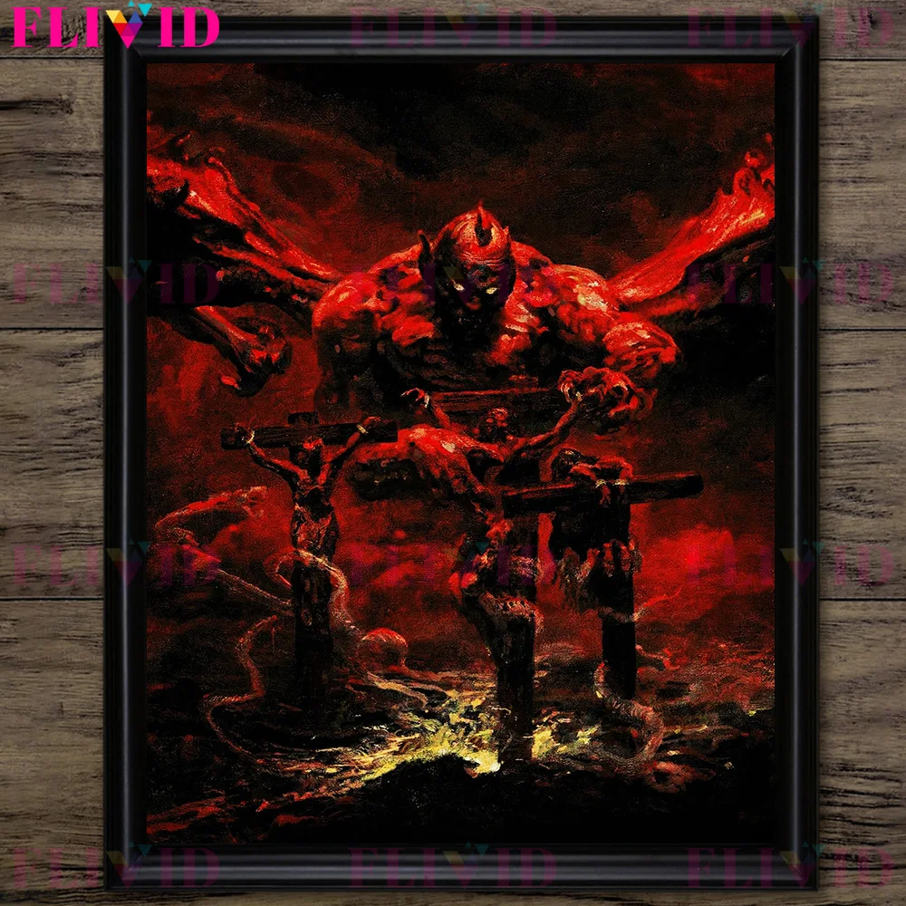 Lucifer Palace And The Execution Ground Of Demons,Vintage Wall Art Canvas Painting,Horror Hell Scene Art Poster And Print Decor