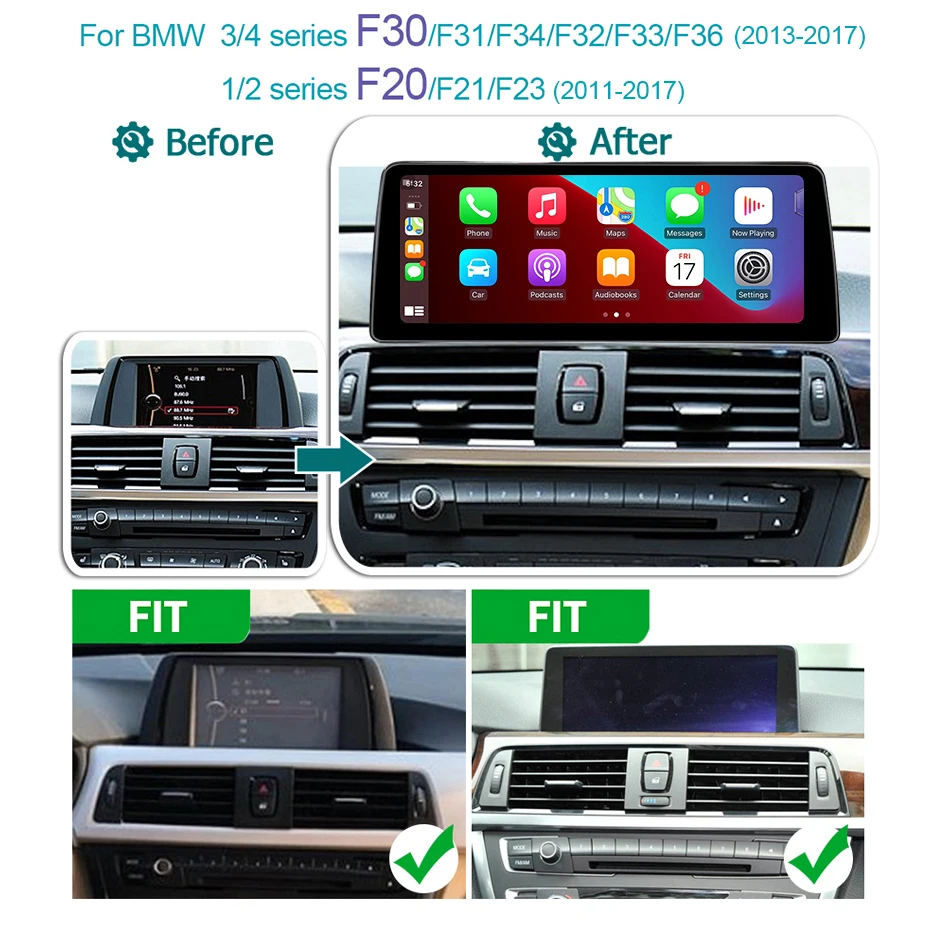 Wondefoo 8 Core Wireless Carplay Car Radio Android 15 Auto 1920*720P Screen Stereo For BMW 1 2 3 4 Series F20 F21 F23 Cabrio F30 F31 F32 F33 2011-2017 Bluetooth Navigation GPS Multimedia player Autoradio WIFI 4G BT 2DIN