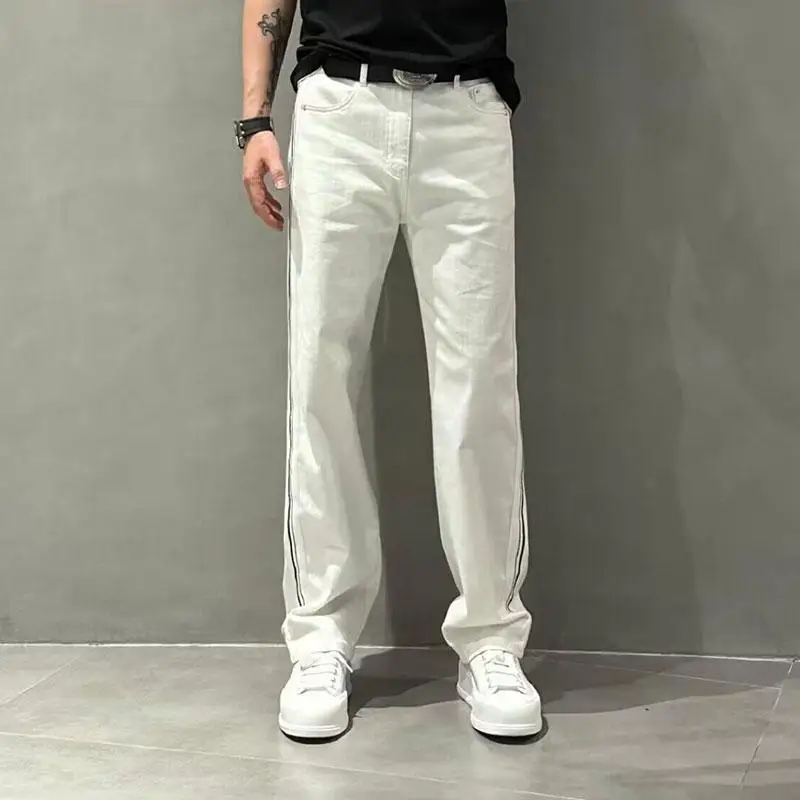 

Spring Autumn New Fashion High Waist Solid Pocket Jeans Men's Clothing Casual Trend Loose All-match Youth Korean Straight Pants