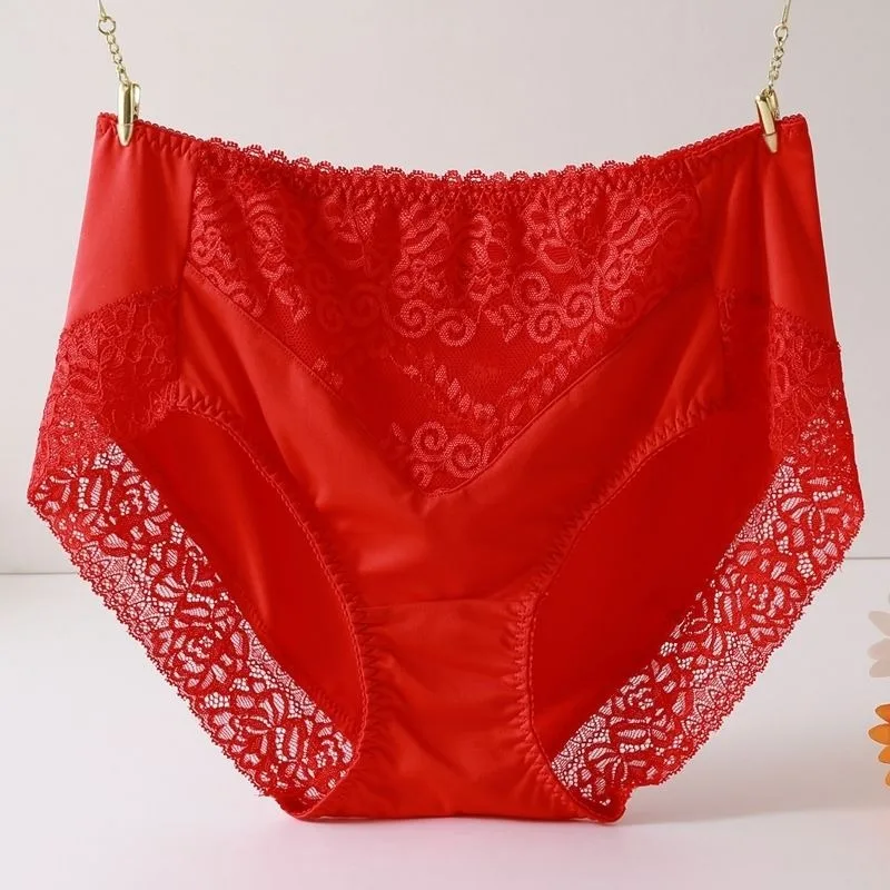 

Summer Sexy High Waist Milk Silk Women's Underwear Pure Cotton Crotch Lace Seamless Breathable Fat Mm Large Size Belly Briefs
