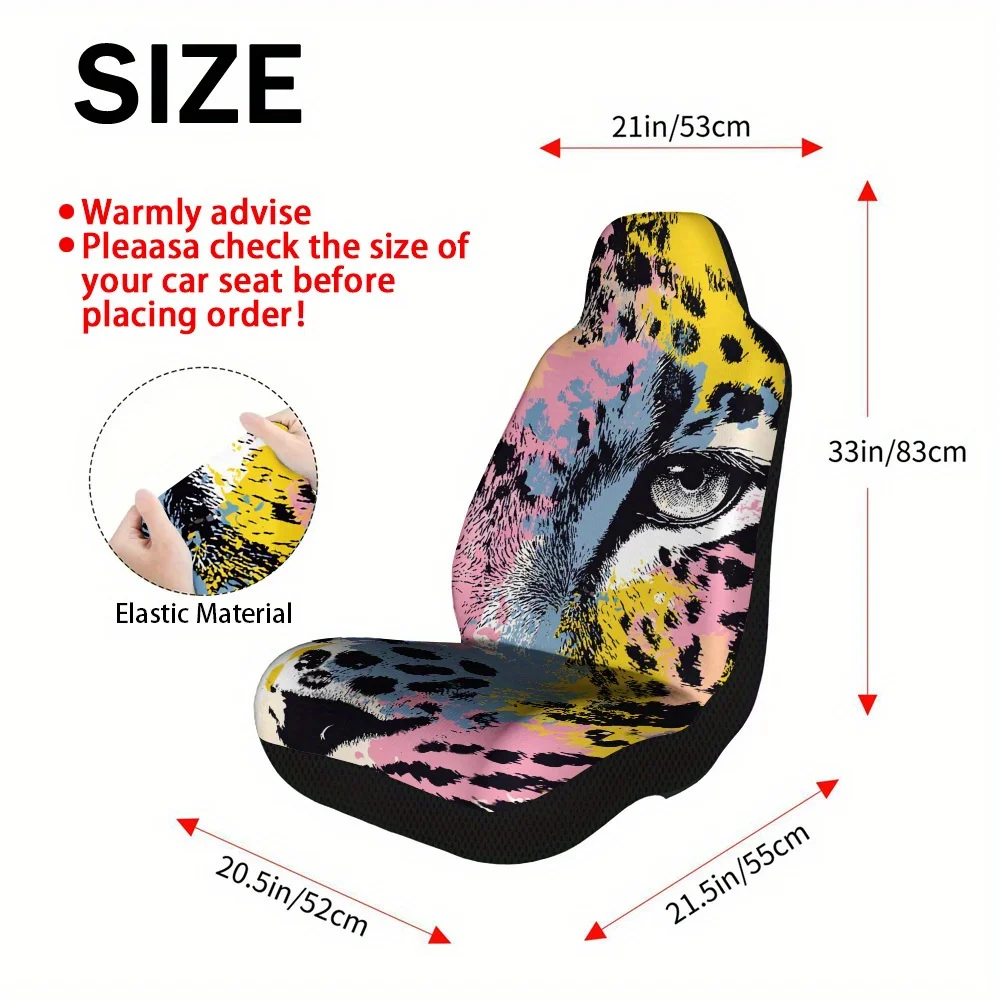2pcs Colorful Leopard Print Seat Cover Set – Stylish, High-Quality Seat Protectors, Fits Most Cars, Durable Design, Enhanced C