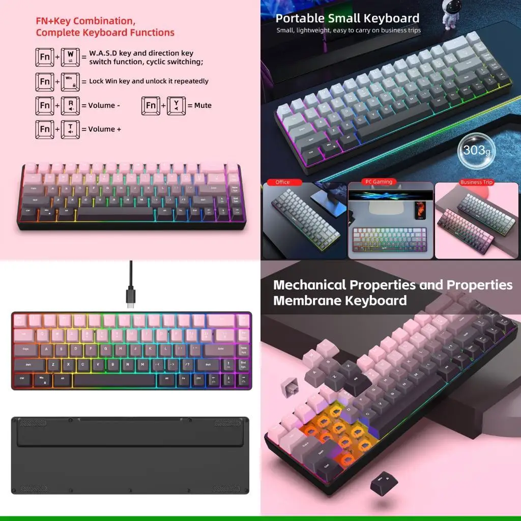 

U55C Беспроводные механические клавиатуры RGBS Обратовые полет эргономики 8000 мАч аккумулятор IP54 Водонепроницаемый для ПК