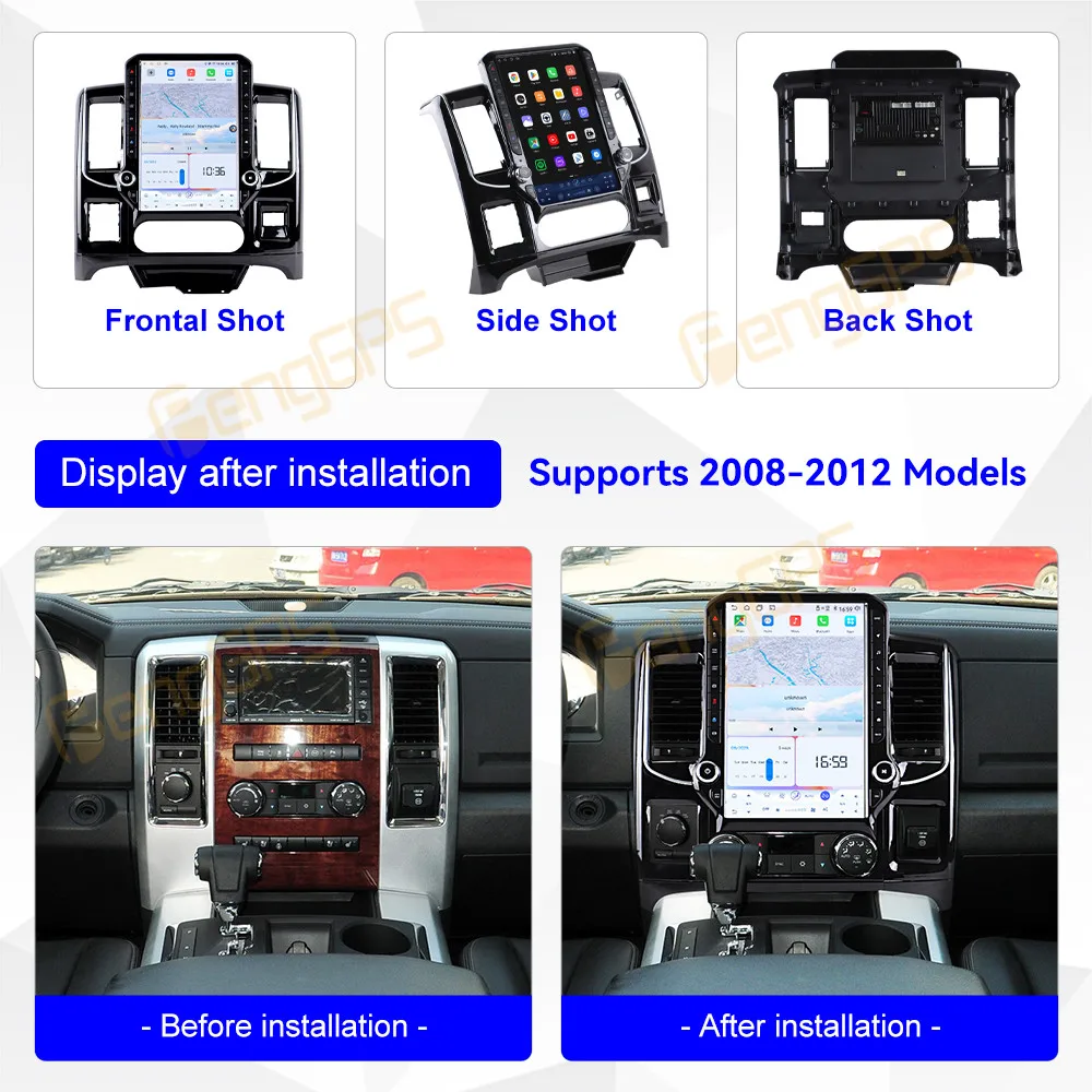 14.5 Inch Android 14 Car Radio CarPlay For Dodge Ram 2008-2012 Touch Screen Multimedia Player GPS Navigation Head Unit DSP BT