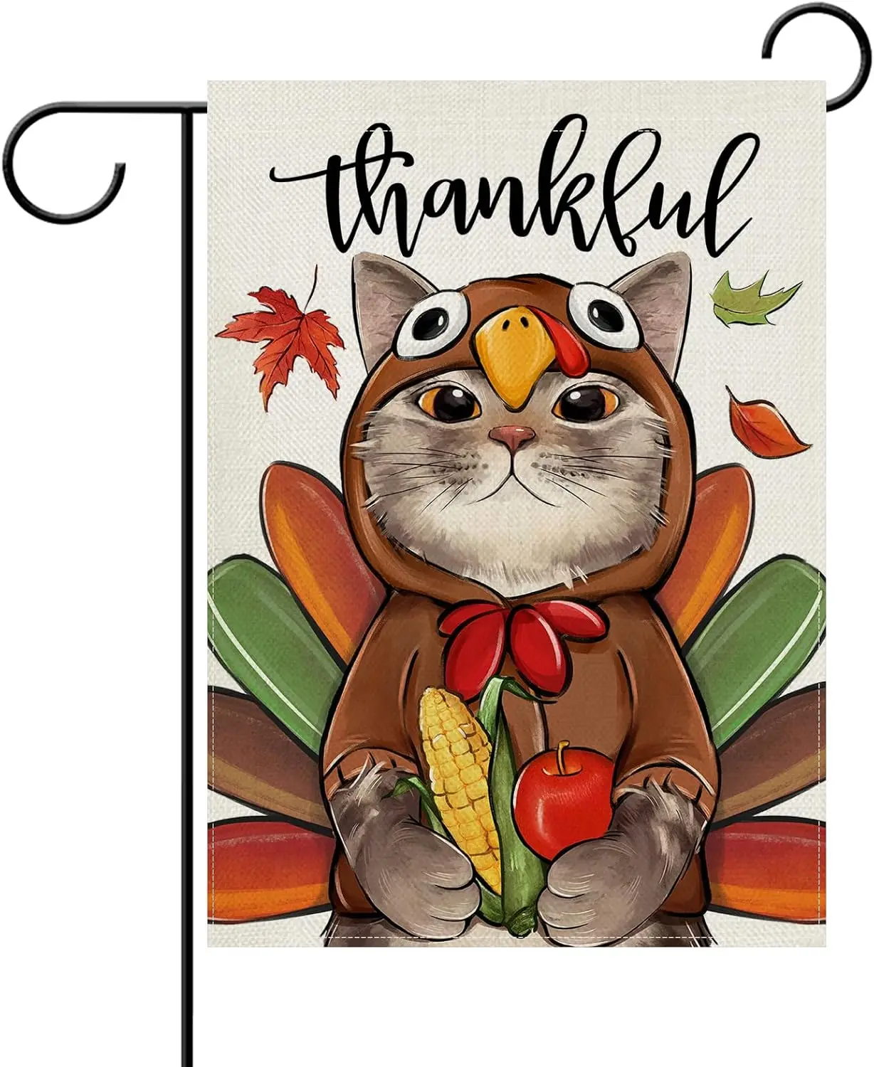 Dyrenson Thanksgiving Thankful Turkey Cat Decorative Garden Flag, Fall Harvest Pet Yard Outside Home Decorations Cat Lover G KKW