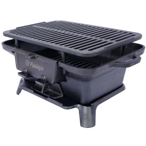 100% Cast Iron Enameled Outdoor Portable Charcoal Grill Tabletop Oval Skillet Durable Small Hibachi Grill Camping
