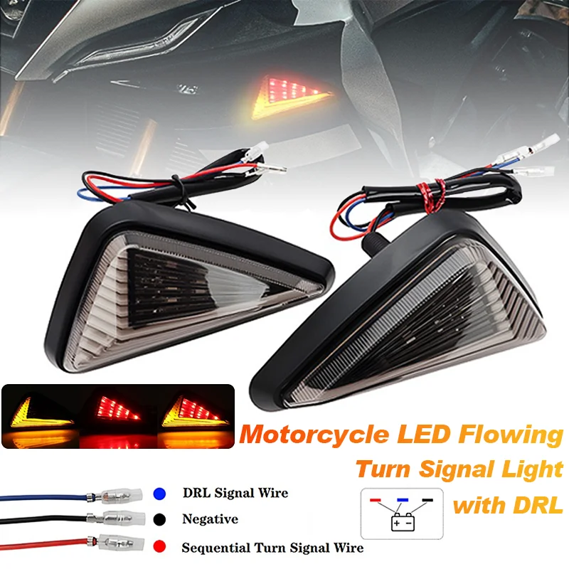 Motorcycle LED Triangle Flush Mount Turn Signal Light High Brightness Flashing Indicator Lamp White Red Blue Amber DRL Lights