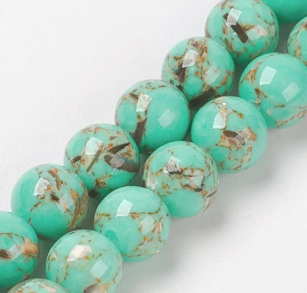 5Strand 12mm Sea Shell and Synthetic Turquoise Assembled Beads Strands, Round, Medium Turquoise, about 33pcs/strand