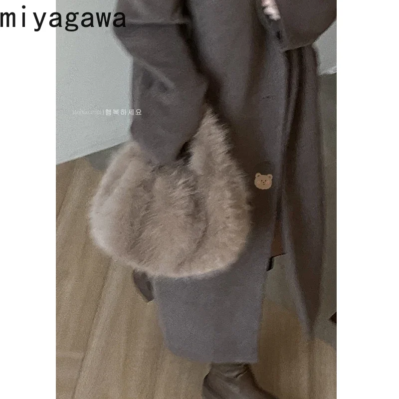 Miyagawa Winter Handheld Fury Bag for Women New Fashionable Korean Cute Plush Bucket Bags