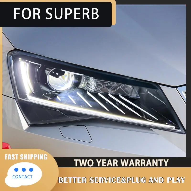 For Car skoda Superb Headlights 2016-2018 DRL Day Running Light LED Bi Xenon Bulb Fog Lights Car Accessory Head Lamp