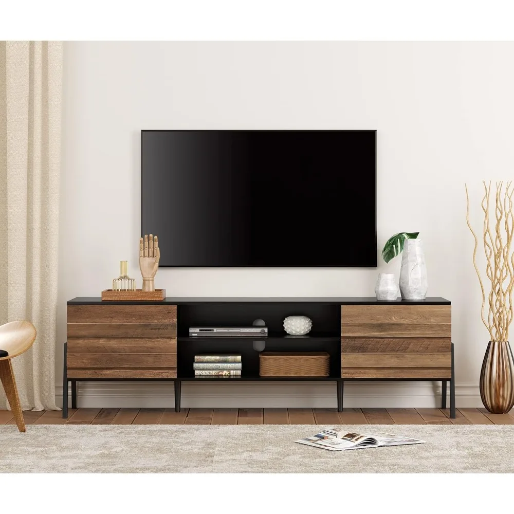 WAMPAT Mid-Century Modern TV Stand for 80 inch TV Console Media Cabinet with Door, Wood TV Entertainment Center for 75 inch