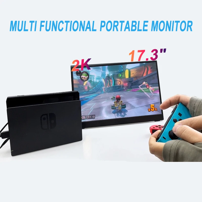 شاشة محمولة 2K مقاس 17.3 بوصة 2560x1440P IPS شاشة للألعاب والسفر والكمبيوتر المحمول وحدة تحكم ألعاب الهاتف سطح البخار PS4/5