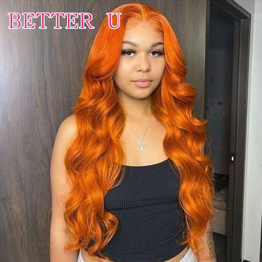 

Body Wave Human Hair Wig Ginger Orange 13x4 Transparent Lace Front Wigs Pre Plucked #350 Colored Full Lace Frontal Wig For Women