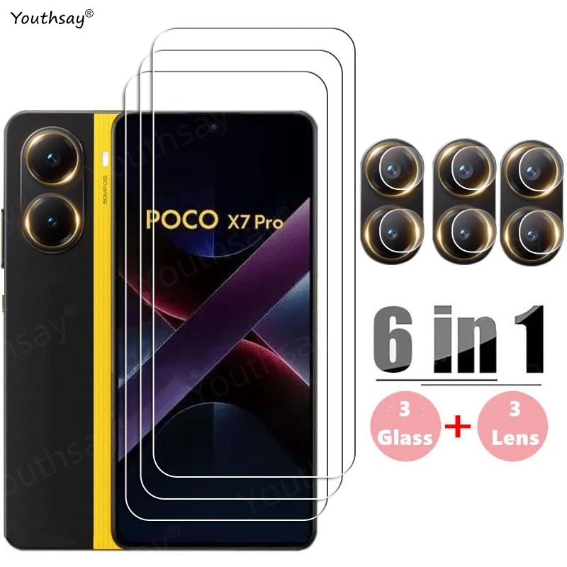 Full Gule Glass For Poco X7 Pro Tempered Glass Poco X7 Pro Screen Protector HD Protective Phone Camera Lens Film Poco X7 Pro