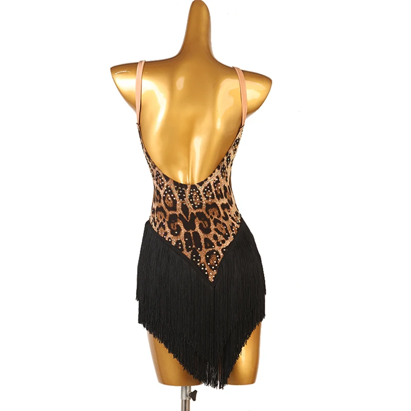 Latin Dance Dress leopard Lady junior latin dance costumes women fringe latin competition dress lq410