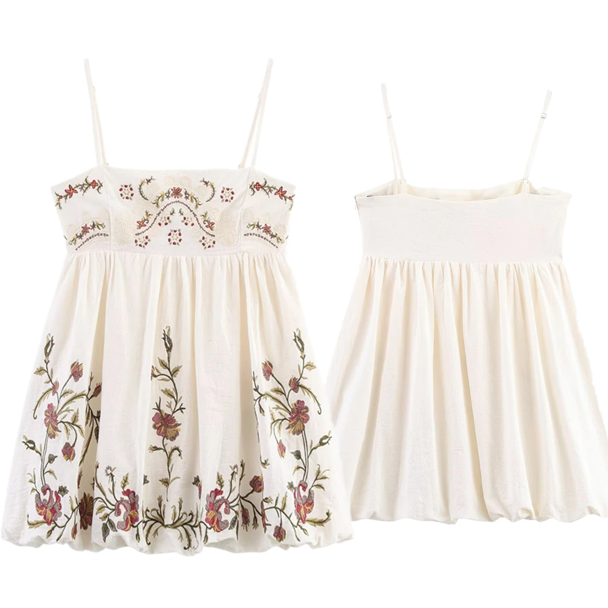 

Jenny&Dave Summer Dress Women 85% Cotton French Country Style Flower Embroidered Suspender Dress Holiday Mini Dress Women